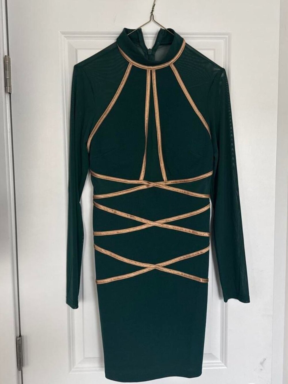 NWT FASHION NOVA All My Love Mini Dress Size Large - Hunter Green & Gold